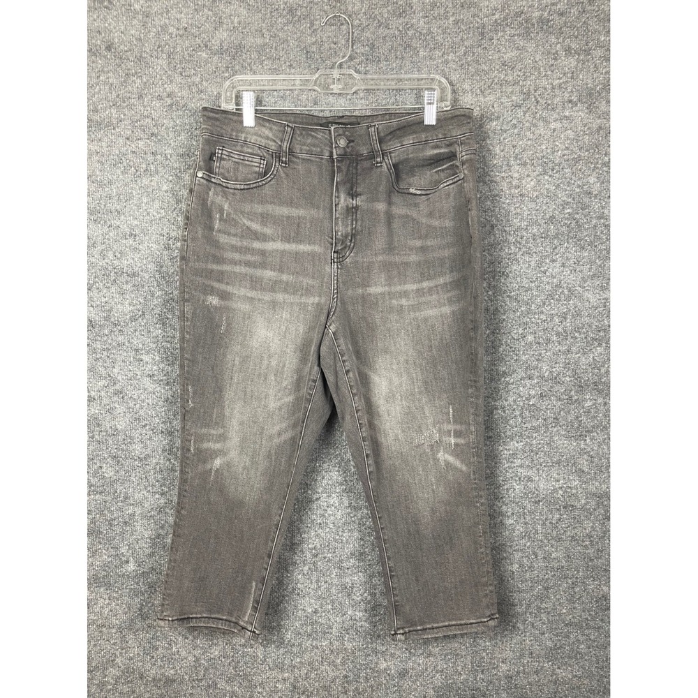 Judy Blue Cropped Jeans Womens 16W Grey Excellent Distressed High Rise Denim